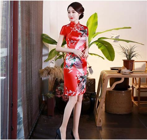 Luxurious China Red Satin Phoenix Chinese Short Dress Cheongsam Qipao Lcdress80 Ebay