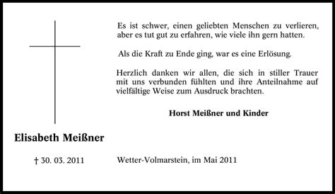 Traueranzeigen von Elisabeth Meißner Trauer in NRW de