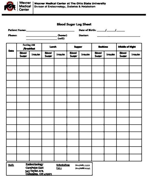 Large Print Monthly Free Printable Blood Sugar Log Sheet Printable