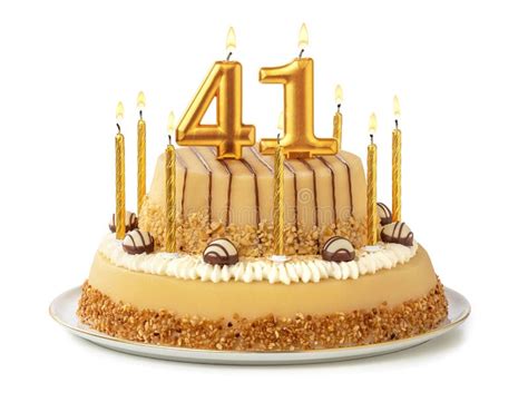 Festive Cake With Golden Candles Number 41 Stock Image Image Of