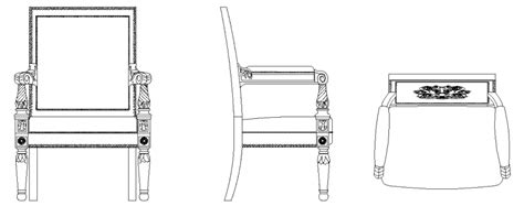 Elevationside View And Plan Of Arm Chair Dwg File Cadbull