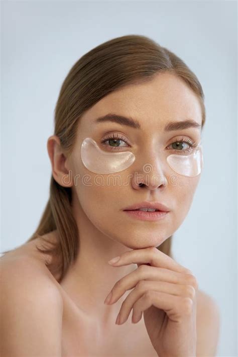 Beauty Eye Patch And Face Of A Woman With Natural Skin Glow On A Blue