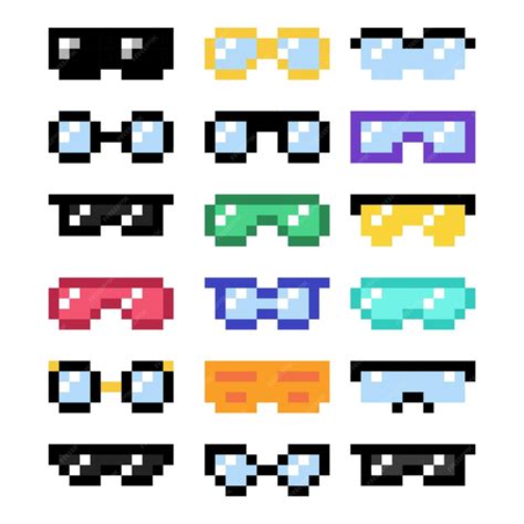 Premium Vector Set Of Funny Pixelated Sunglasses And Eyeglasses Pixel Set Isolated On A White