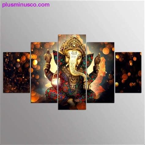 Abstract Ganesha Painting Modern Art On Canvas Hd Prints 5 Pieces Size 2