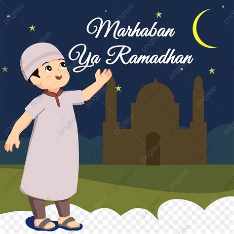 Marhaban Ya Ramadhan Salam Kartun Anak Laki Laki Lucu Png Psd Templat