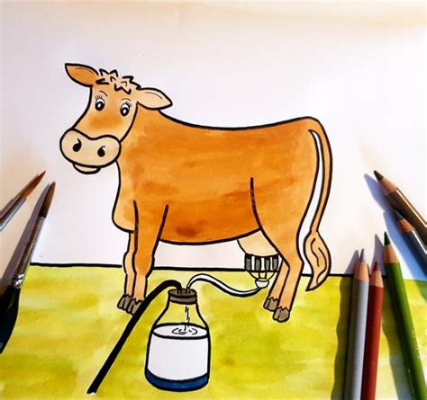 Coloring Page Cow Milking Etsy