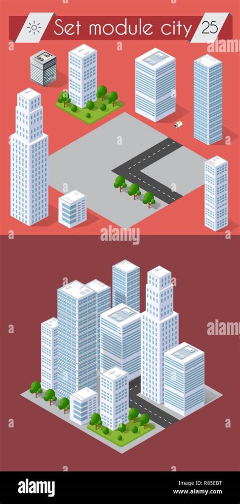 Cityscape Design Elements With Isometric Building City Map Generator