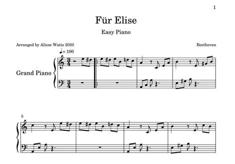 Für Elise Sheet Music For Easy Piano Beethoven Etsy Uk