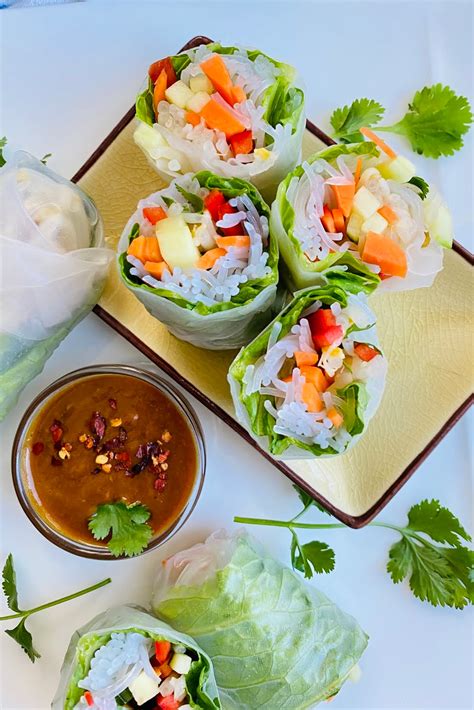 Fresh Vegetable Spring Rolls Recipe With Peanut Sesame Dipping Sauce