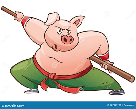 Kung Fu Pig Stock Vector Illustration Of Vector Cheerful 107373289