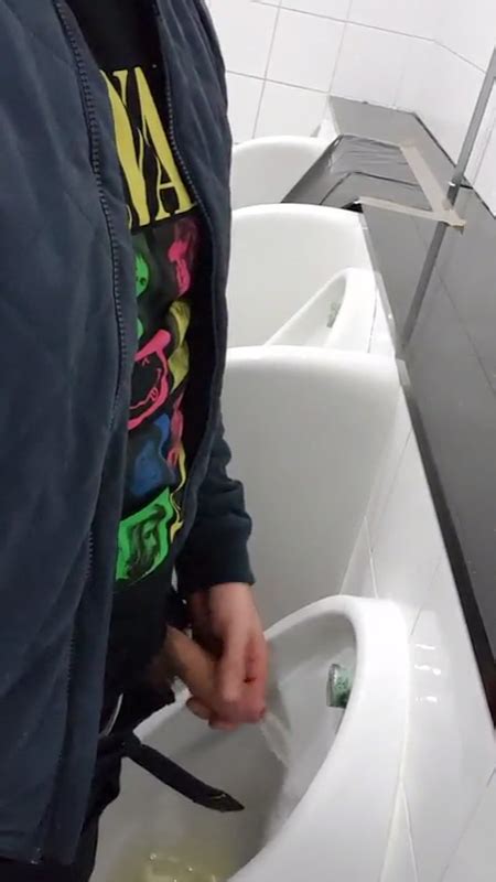 Guy With Big Uncut Cock Playing With Own Pee At Urinals My Own