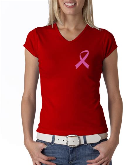 breast cancer ladies t shirt v neck pink ribbon pocket print red shirt breast cancer awareness