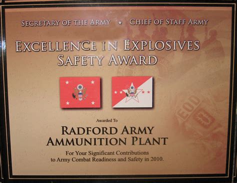 Radford Army Ammunition Plant Receives Fy 10 Army Excellence In