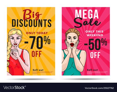 Girl Sale Posters With Discount And Pop Art Vector Image