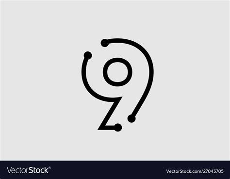 Number 9 Logo Design With Line And Dots Royalty Free Vector
