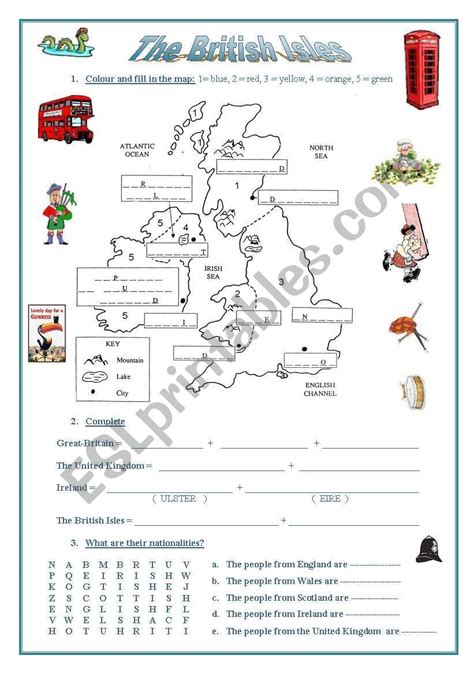 The British Isles A Map Emblems Nationalities Flags Esl