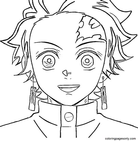 Face Of Kamado Tanjiro Coloring Page Printable Images