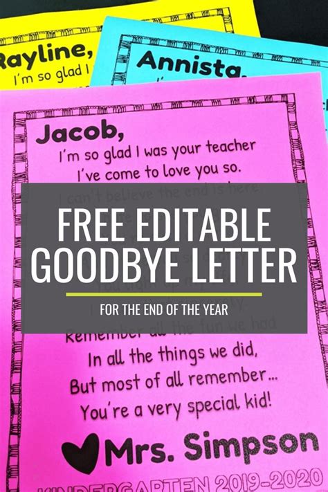Free Editable Goodbye Letter For The End Of The Year Goodbye Letter
