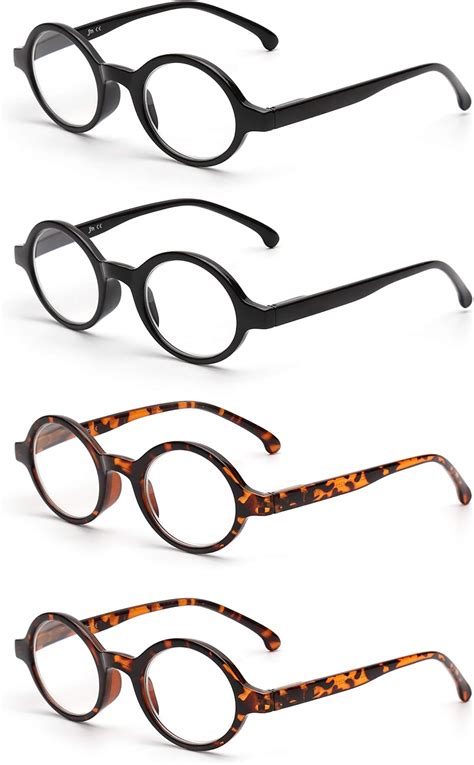 jm set of 4 round reading glasses spring hinge readers men women glasses for reading 0 5 black