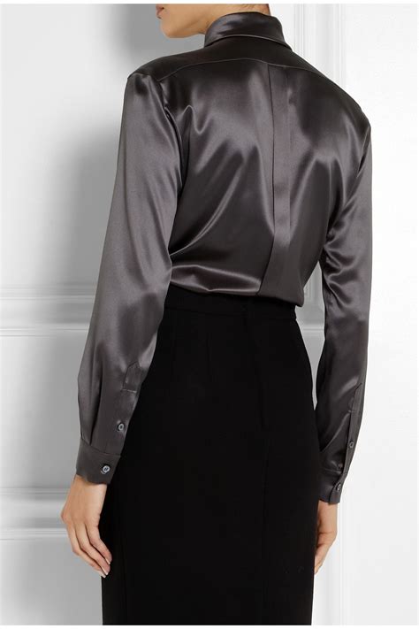 lyst dolce and gabbana pussy bow stretch silk satin blouse in gray