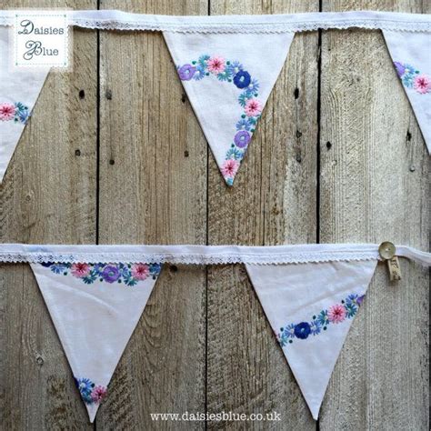 Flowery Vintage Bunting Embroidered Linen Tablecloth Garland Etsy