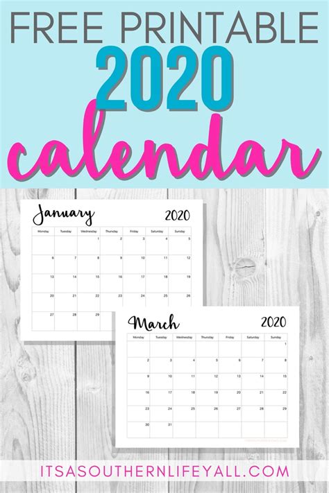 Free Printable 2020 Calendar 2020 Monthly Free Printable Wall Or Desk