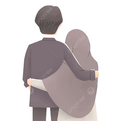 Ilustrasi Romantis Pasangan Muslim Pasangan Muslim Suami Istri Pernikahan Png Transparan