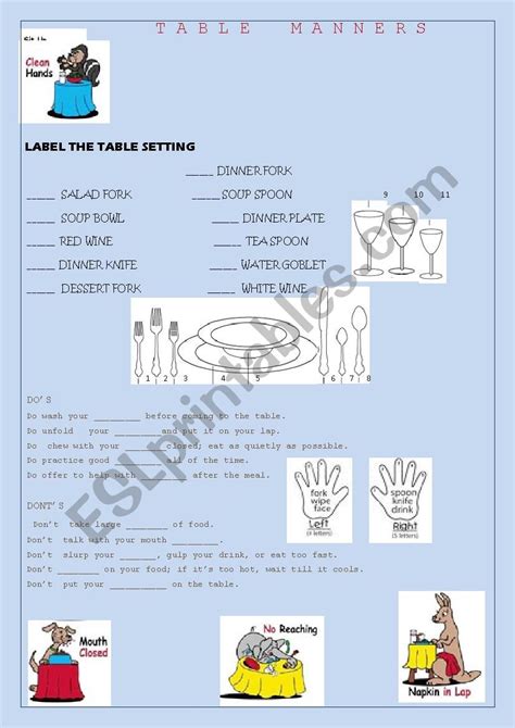 Teaching Table Manners Worksheets