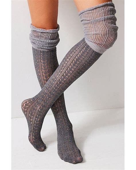free people pointelle over the knee scrunch socks in gray lyst