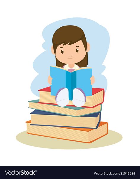 Little Girl Student Reading Book Royalty Free Vector Image