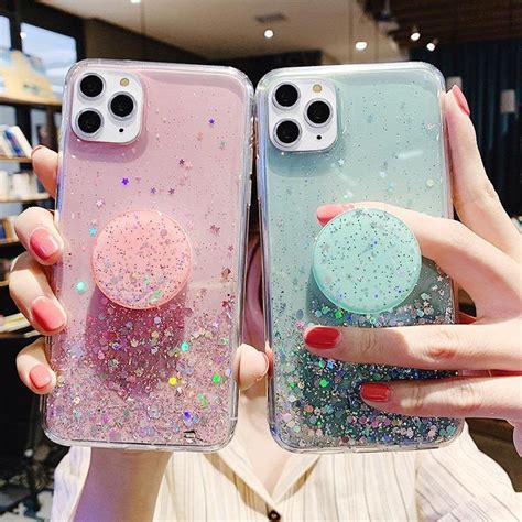 Iphone 11 Siliconen Case Roze Met Glitter Popsocket