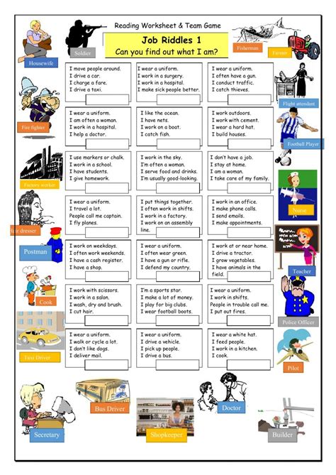 Game Job Riddles Interactive Worksheet English Conversation For