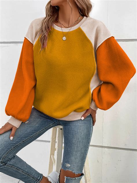 Shein Lune Color Block Raglan Sleeve Sweatshirt Shein Usa