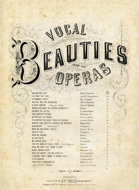 Gorgeous Vintage Ephemera Opera Sheet Music The Graphics Fairy