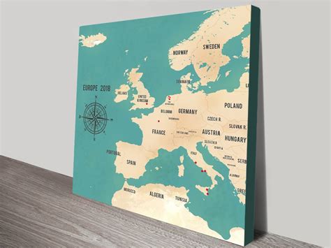Custom Western Europe Map Teal Wall Art Canvas Art Prints And Posters