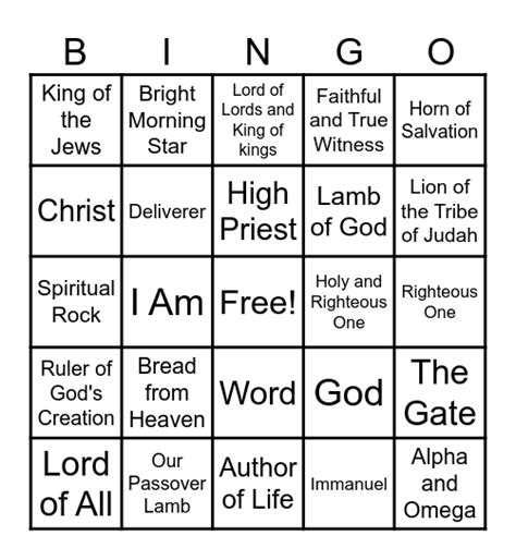 The Names And Titles Of Jesus Bingo Card