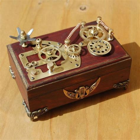 Steampunk Wooden Box Jewellery Trinket Green Unique Hand Made Cogs