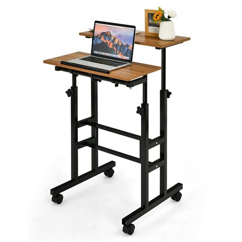 Portable Height Adjustable Wooden Standing Rolling Computer Desk Zincera