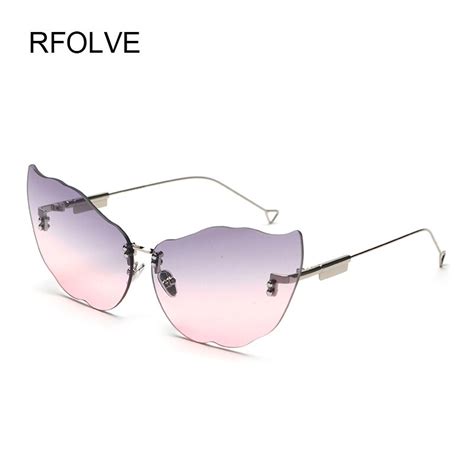 rfolve sexy big cat eye sunglasses women brand high quality rimless sun