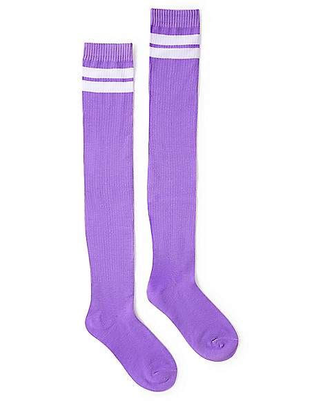 purple white stripe over the knee socks spencer s