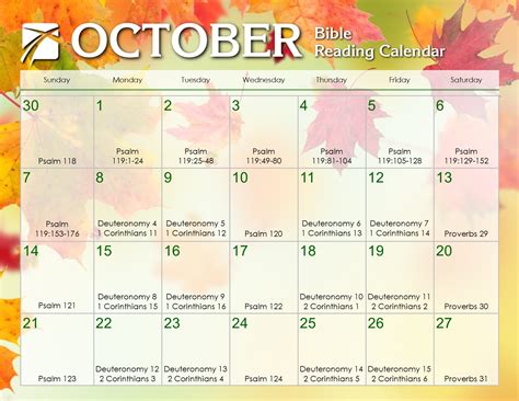 October 2018 Daily Bible Reading Calendar In Gods Image
