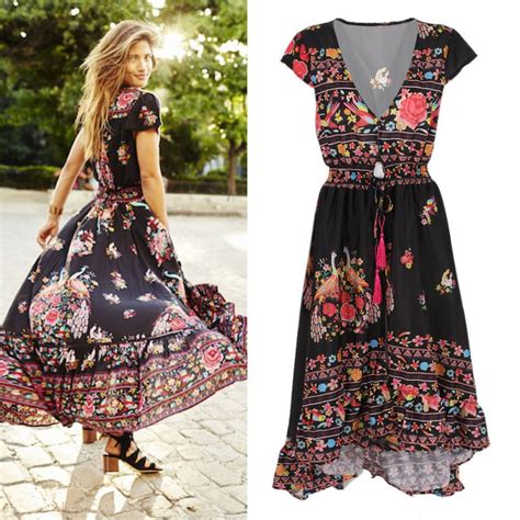 Summer Women Floral Sundress Vintage Boho Long Maxi Evening Party Beach Dress Us Ebay