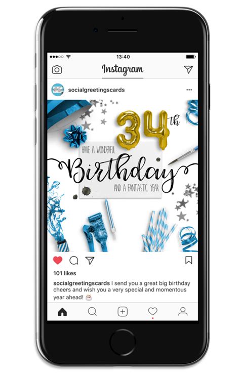 Besides standard contact details, you can share all social app pages and websites. 34th Birthday Card Blue - Social Greetings Cards | 40th birthday cards, 18th birthday cards