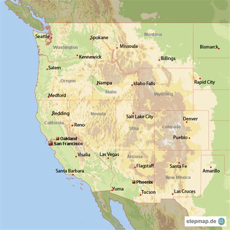 Stepmap Physische Karte Westküste Usa Landkarte Für Usa
