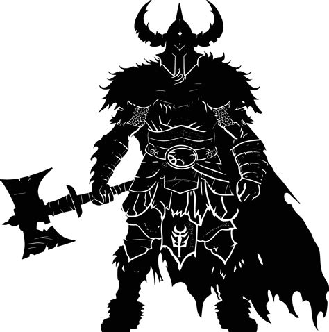 Ai Generated Silhouette Viking Warrior In Mmorpg Game Black Color Only
