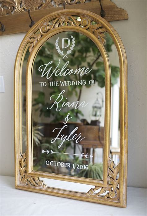 Ornate framed mirrors bearing pretty calligraphy have been popping up at ceremonies and receptions and the best part is that any bride can easily diy a wedding mirror sign. Gold ornate framed wedding welcome with custom monogram ...