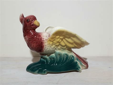 Vintage Parrot Bird Ceramic Planter American Bisque Pottery Bird