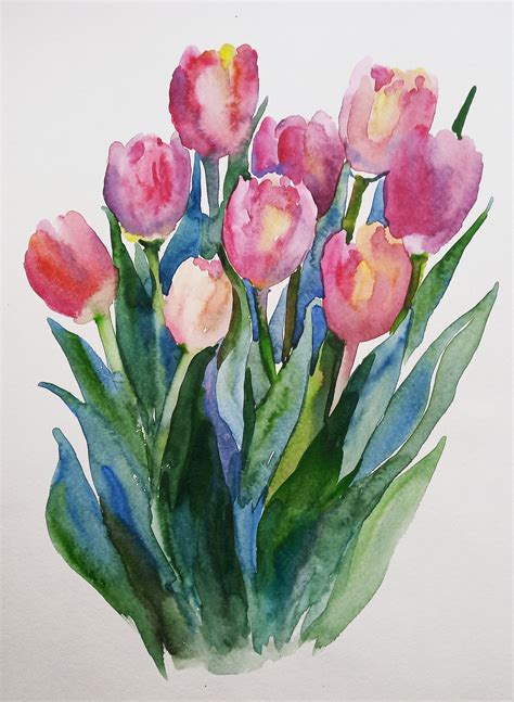 Aquarell Tulpen Aquarell Malerei Tulpenstrauß Original Etsy