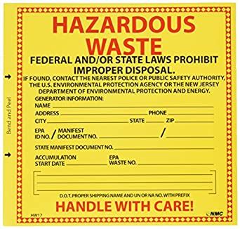 Amazon Com Nmc Hw Hazard Label Legend Hazardous Waste New Jersey
