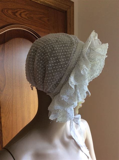 Victorian Spotted Muslin Cap Bonnet Etsy Caps For Women Bonnets